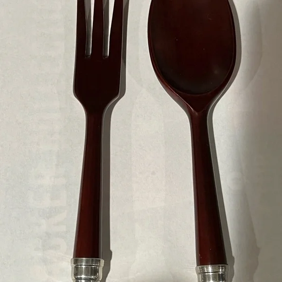 Mid Century Modern Mahogany Bowl Set, Vintage Salad Serving Bowl Pewter Accents - Picture 5 of 6